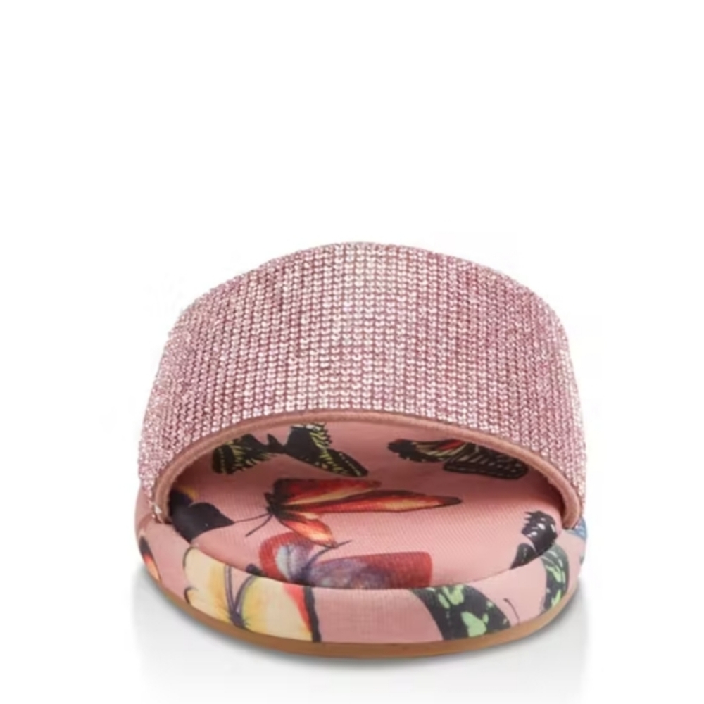 👣ROUGE! Mellow Rhinestone Band Printed Slide Sandals in Pink - Picture 3 of 11
